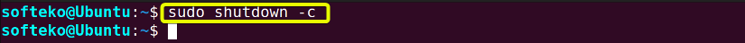 Using shutdown command -c option to cancel a scheduled shutdown
