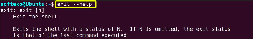 --help option of exit command
