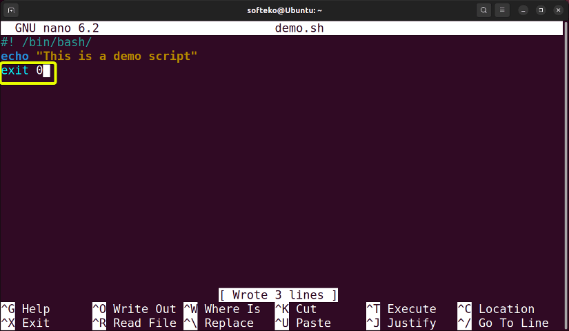Using exit command in scripts