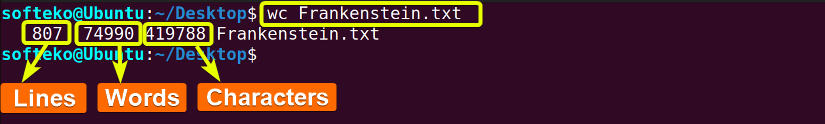 Using wc command