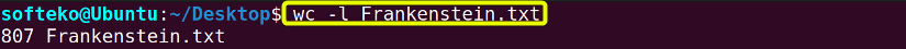 Using wc command -l option to view the number of lines