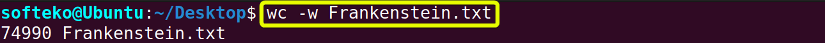 Using wc command -w option to view the number of words
