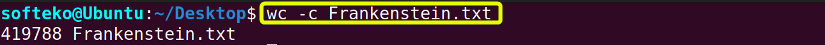Using wc command -c option to view the number of characters,