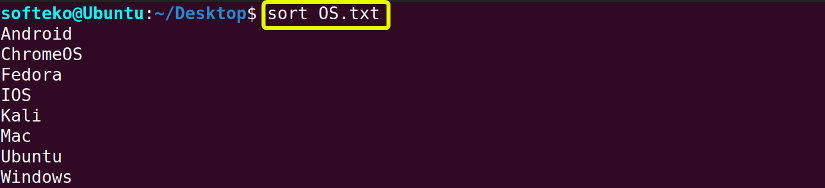 Using sort command
