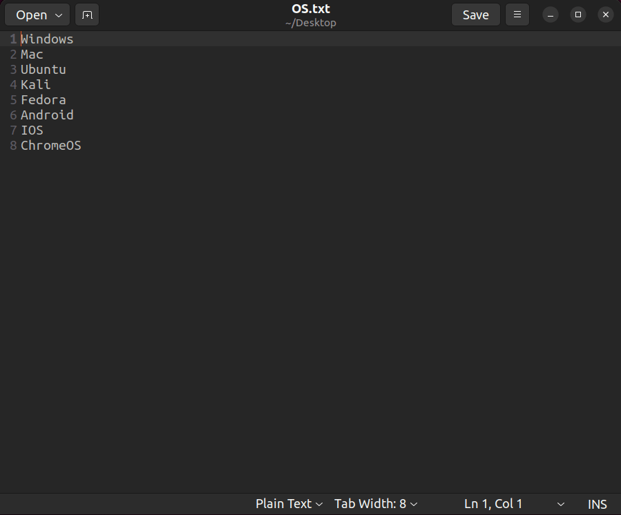 Actual file before sorting 