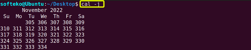 Using cal command to view the calendar in julian format