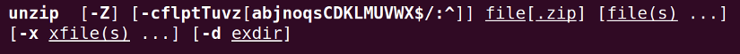 Synopsis of unzip command