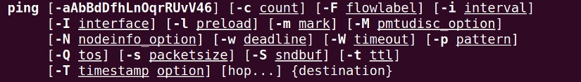 Synopsis of ping command