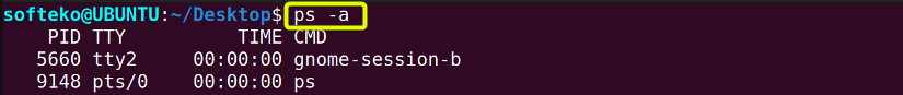 Using ps command -a option to view all hidden processes