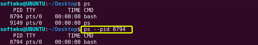 Using ps command --pid option to set PID