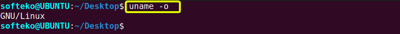 Using uname command -o option to view the operating system name
