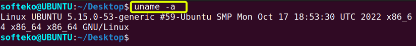 Using uname command -a option to view all information about the system