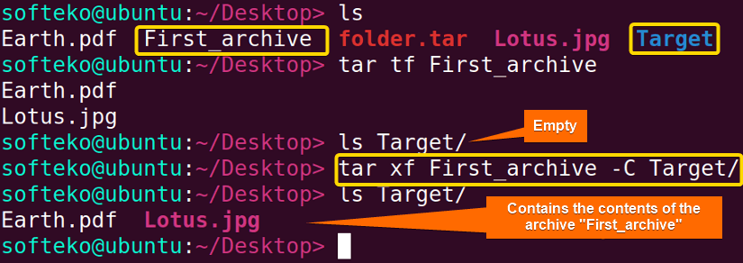 Extracting the contents of an archive on a specific directory.