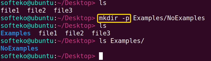 Creating directories using the mkdir command.