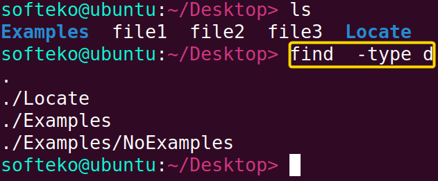 Searching the directories only using find command.