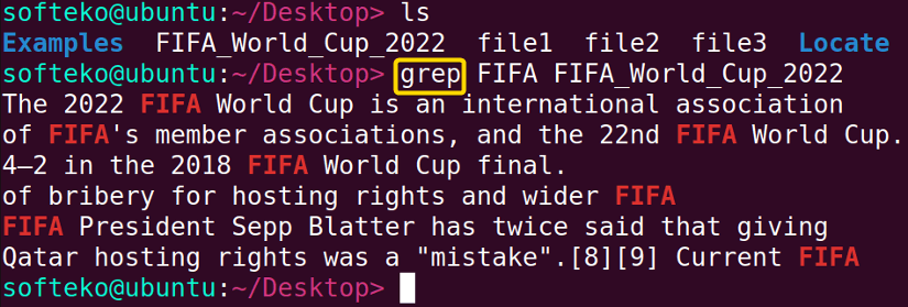 Searching pattern using the grep command.