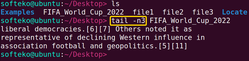 Displaying last three lines.