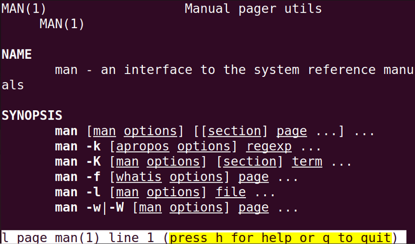 Manual page for man command.