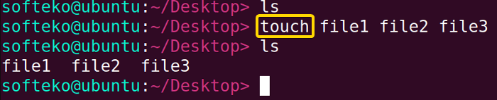 Creating files using the touch command.