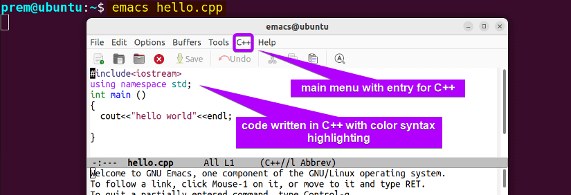 emacs in major mode working with CPP