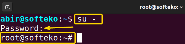 log in as a root user using su - command