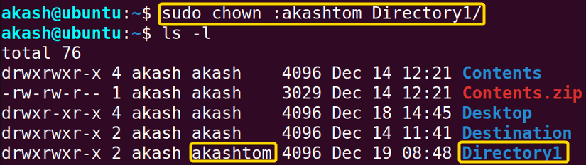 changing group owner of a directory