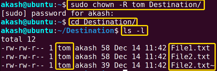 changing owner recursively using the chown command in linux