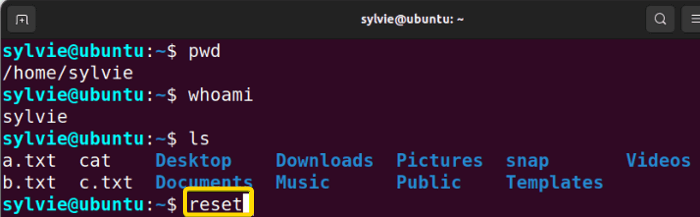 typing reset command instead of the clear command in linux