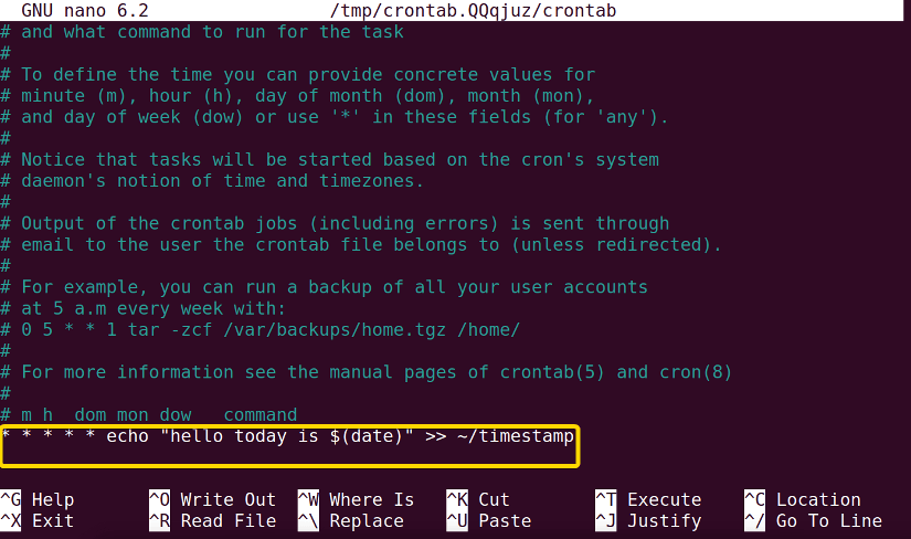 writing command in crontab