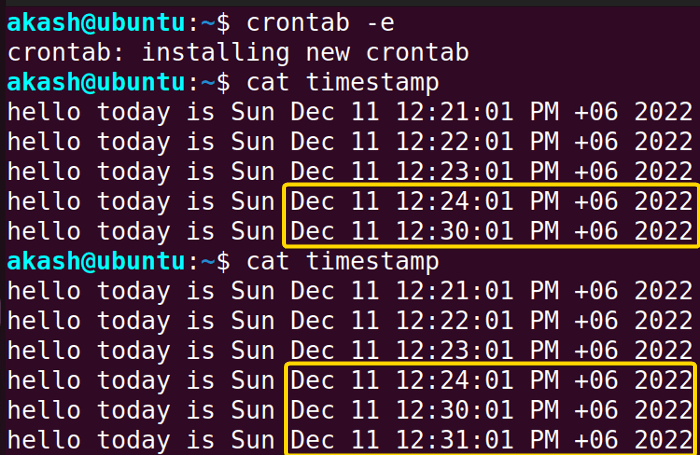 running cron job to show error