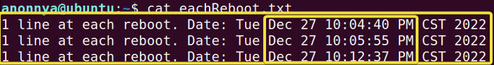 Viewing output of the cron job using cat command in Linux.