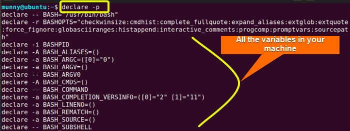 Displaying all variables in machine.