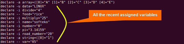 Displaying all variables in running shell. 