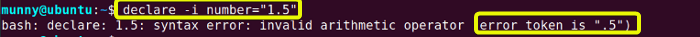 Assigning fraction number for integer variable with declare command in linux.