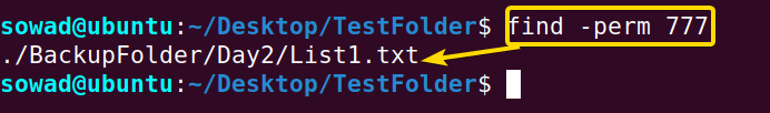 Finding a content by its permission attributes using the find command in Linux.