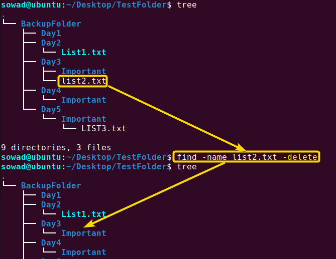 Searching and performing deletion.