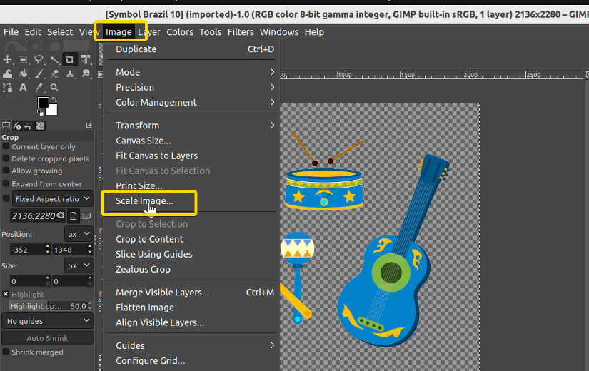 Scaling an image using GIMP in Linux