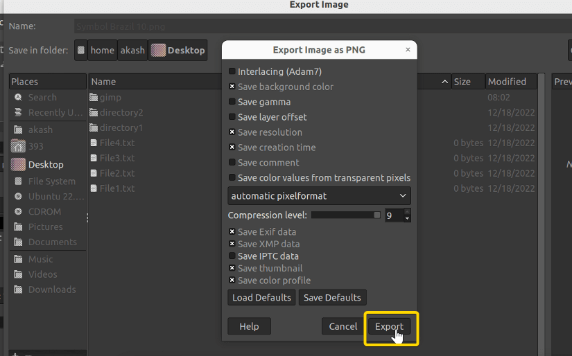 Exporting image after changing the format