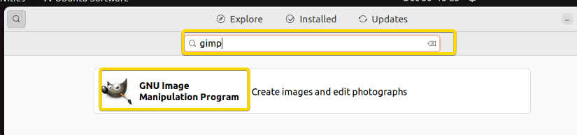 Searching for GIMP in applications
