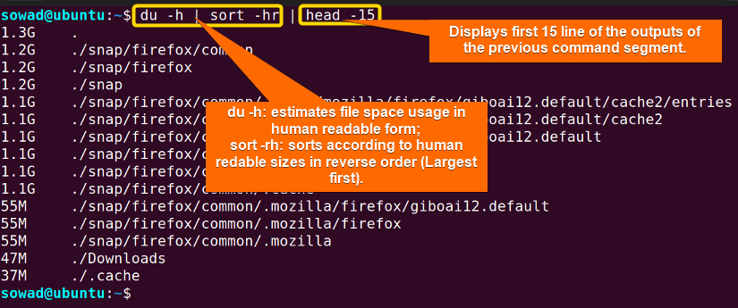 Piping output from other commands as an input to the head command.