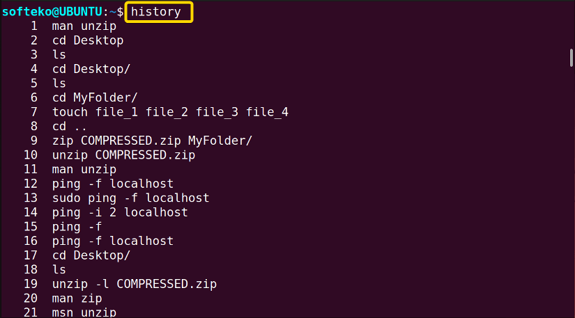 history command in linux