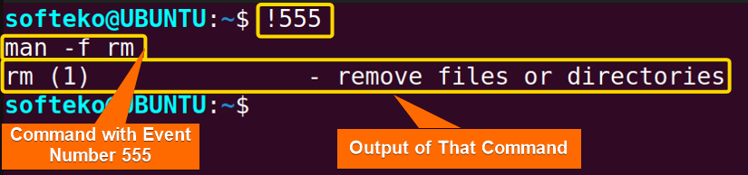 finding and executing the 555th command in linux