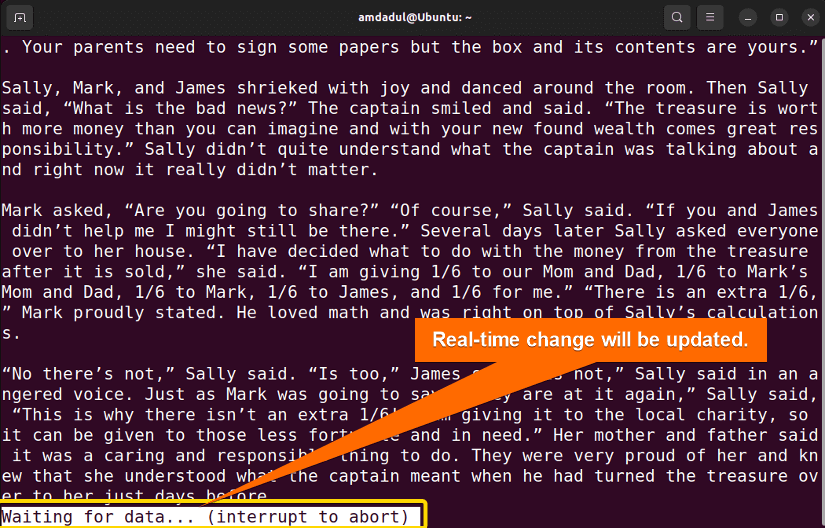 Real-Time monitoring interface in less terminal.