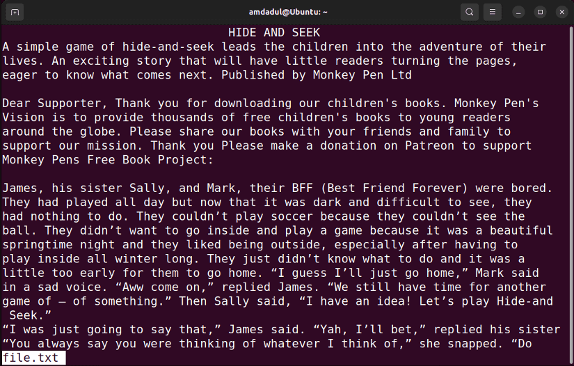 A file opened in less terminal.