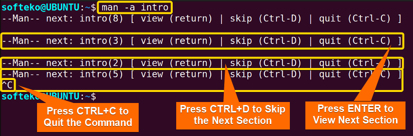 All sections of intro command using -a option