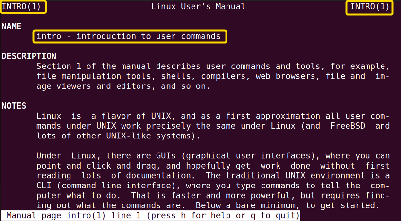 man page of intro command