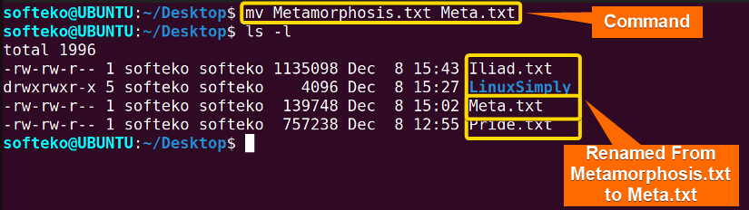 after renaming using mv command in linux