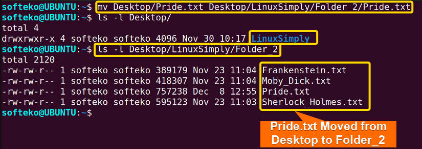 after using mv command to move a file in linux