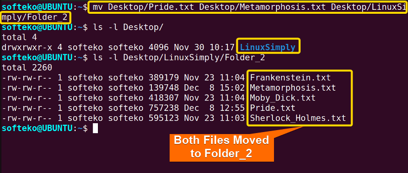 after using mv command in linux to move multiple files