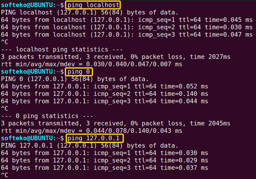 ping command on local host